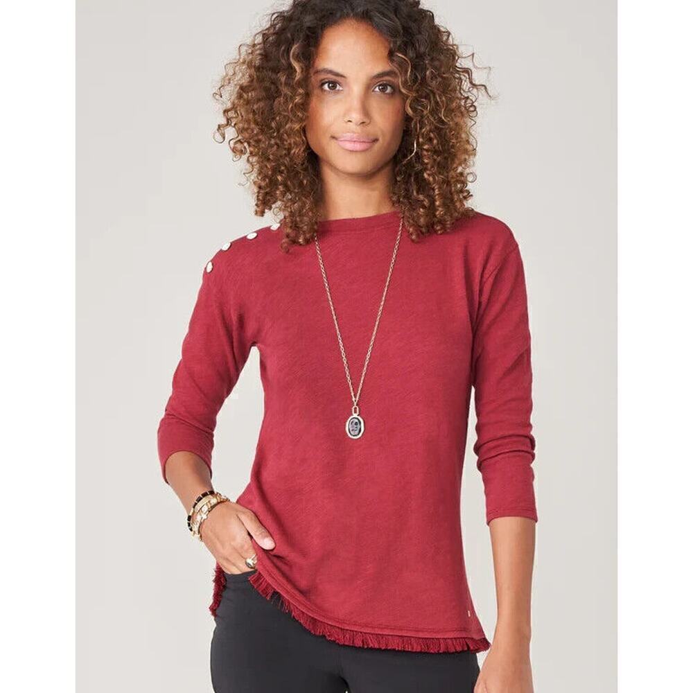 Spartina 449 Pomegranate Pullover Sweater Hudson Fringe Hem Oversized Large Red